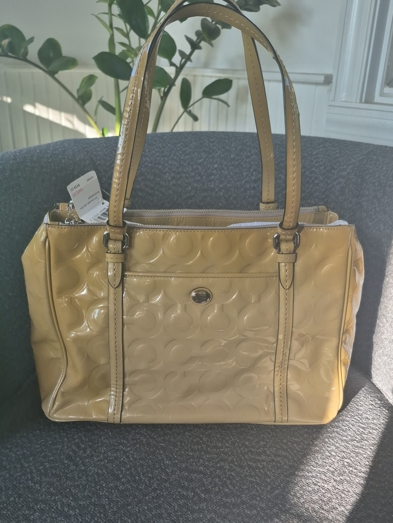 Coach Patent-Embossed Shoulder Tote In Yellow